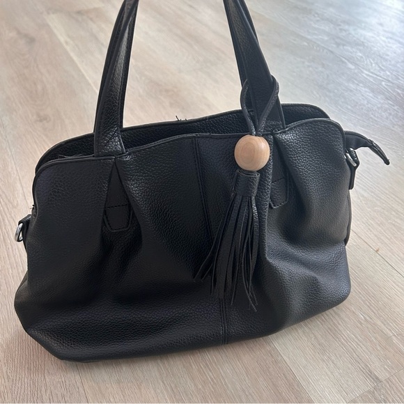 Blush black leather handbag with paisley print interior - Picture 2 of 12